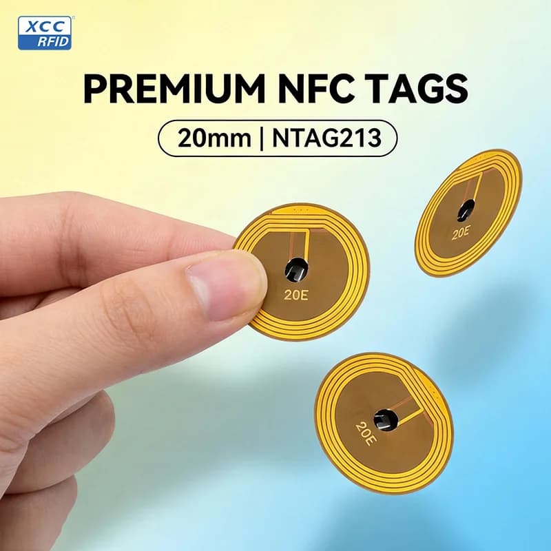 Tag NFC FPC da 20 mm 13,56 MHz con chip NTAG 213 ISO14443A per il monitoraggio degli asset e la creazione di tessere associative