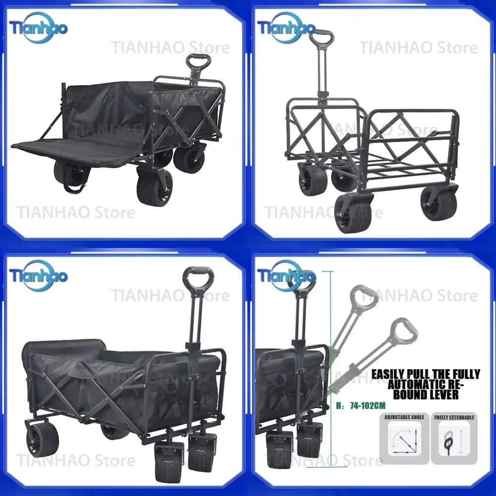 Collapsible ATV Van Picnic Stroller for Outdoor Use with Rear Opening Large Capacity 350kg Load Black Utility Baby Carrier