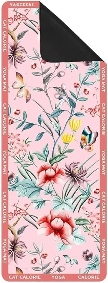 Women's Hot Yoga Towel Mat, Anti-slip with Rubber Base, 72x26.7 Inches, Microfiber Absorbent with Floral Design