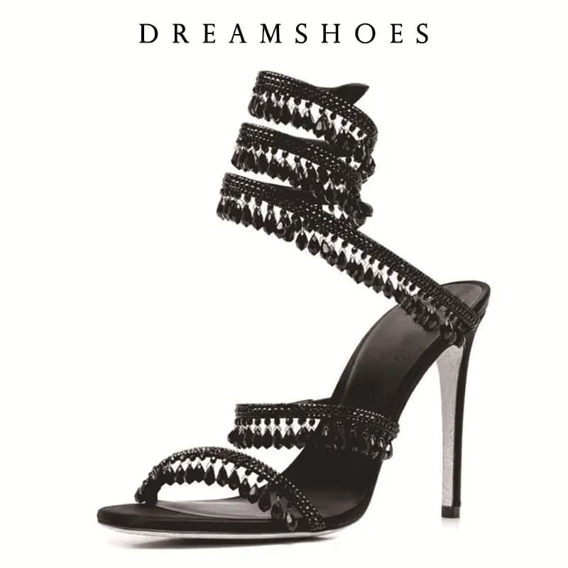 Sandali Estivi con Tacco 10cm per Donna, Scarpe da Sposa con Strass e Perline, Cinturino alla Caviglia, Sandali Eleganti da Donna