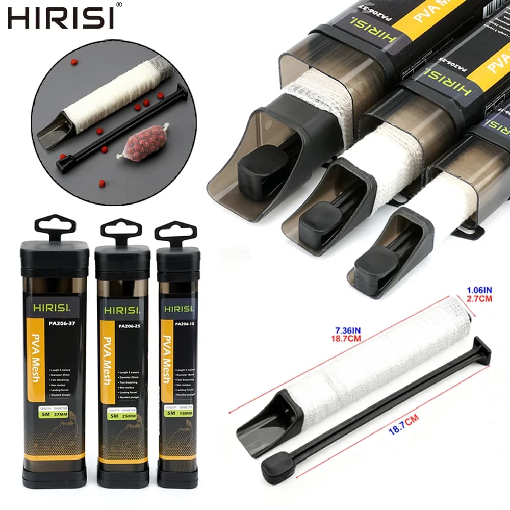 Hirisi 5M Pesca alla carpa Maglia PVA con tubo Solubile Ricarica per pesci Pesca alla carpa Feeder Accessori per la pesca 18/25/37mm