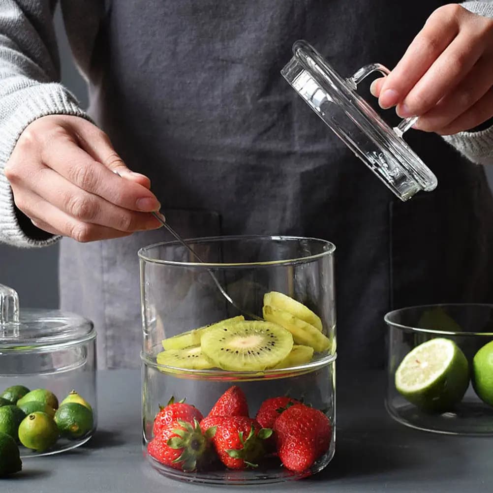 Set of 1 Transparent Glass Bowl for Salad, Stackable Container for Food, Fruit and Walnut Store