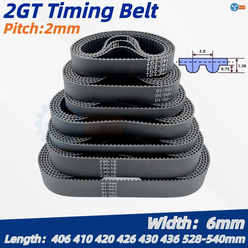 2GT Closed Loop Rubber Timing Belt Pitch Length 406 436 440 444 450 460 466 468 480 484 488 494 500 520 524 528 540mm Width 6mm