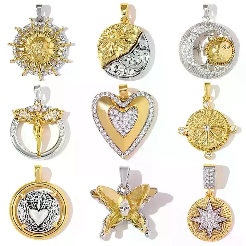 Trendy Butterfly Moon Sun Face Copper DIY Necklace Pendant Two Tone Star Angel Women Jewelry Charms