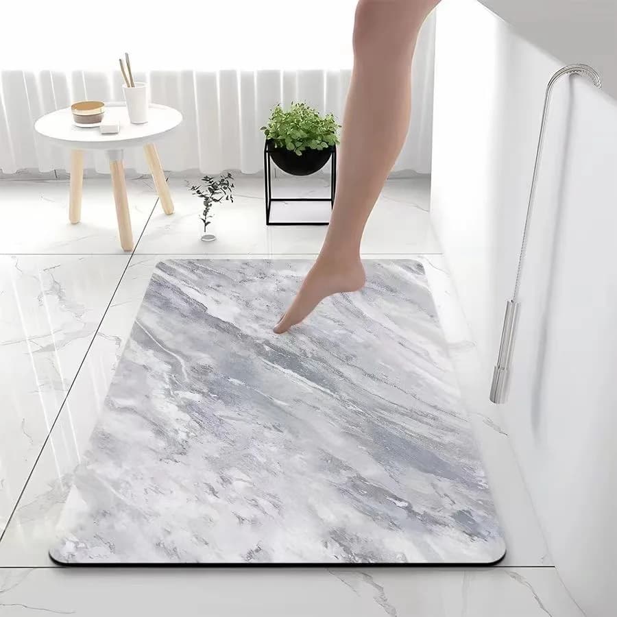 Natural Gray Marble Doormat Subtle Vein Pattern Non-Slip for Modern Neutral Interior Entry