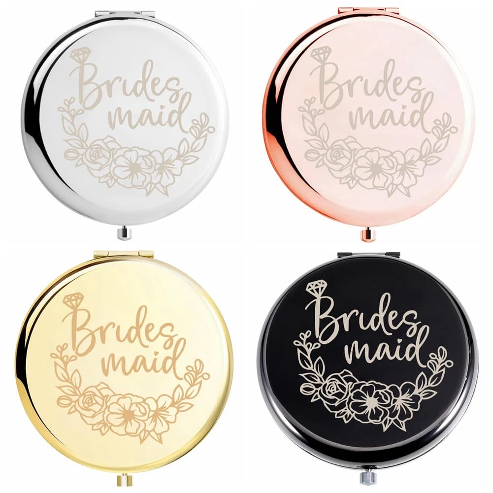 Elegant and portable stainless steel folding mirror - laser engraved flower and custom name, double-sided pocket mirror.