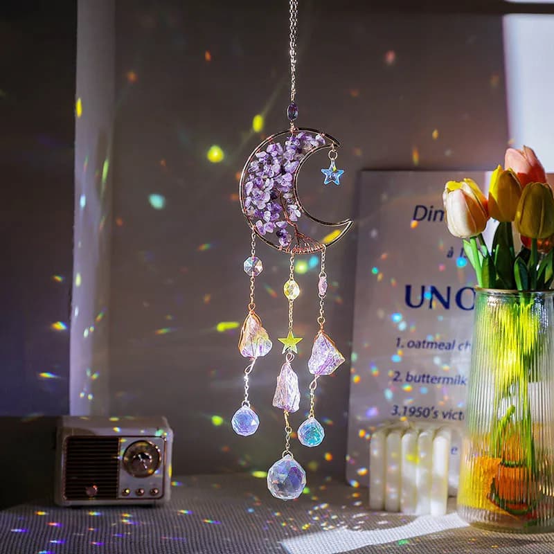 Moon Star Crystal Sun Catcher Window Wall Hangings Car Pendants Handmade Ornaments Prisms Rainbow Maker Wind Chimes Girls Gifts