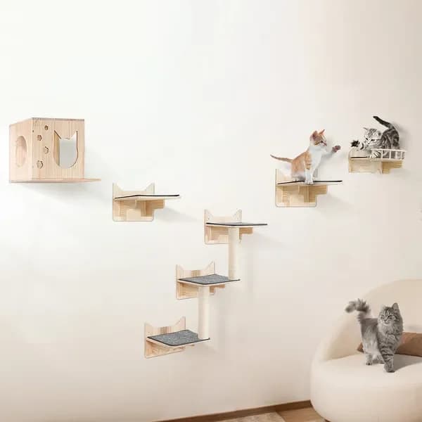 Scaffale per gatti da parete, albero con tavoli da salto, set di 5 mobili per nidi
