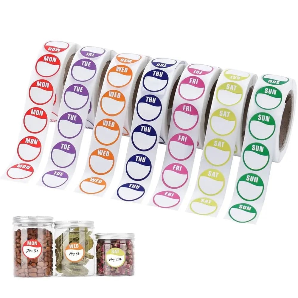 New Paper Week Stickers Removable 500 Pcs Date Stickers Self-Adhesive Food Containers Food Packaging Dots Label Kitchen