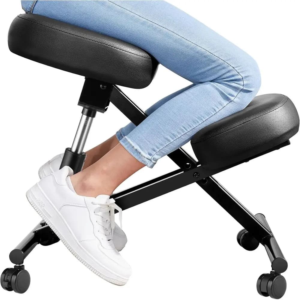 Sedia ergonomica per inginocchiarsi - Sgabello da ufficio regolabile in pelle, con comodi cuscini in schiuma sagomata, rotelle scorrevoli e freno