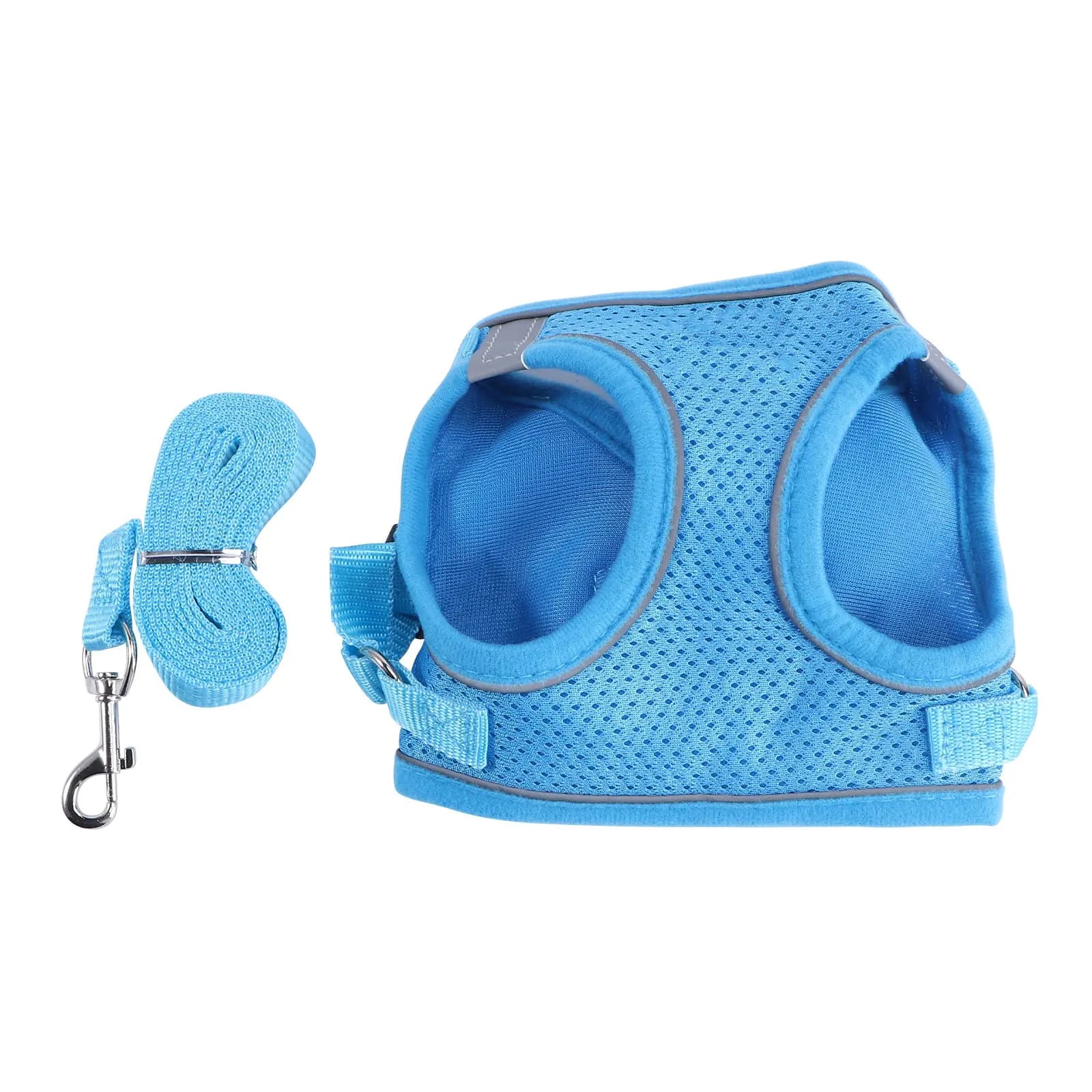 1Set Pet Harness Reflective Chest Strap Vest and Leash Set Breathable Mesh Dog Vest Harness Set Blue Size S for Outdoor Safety