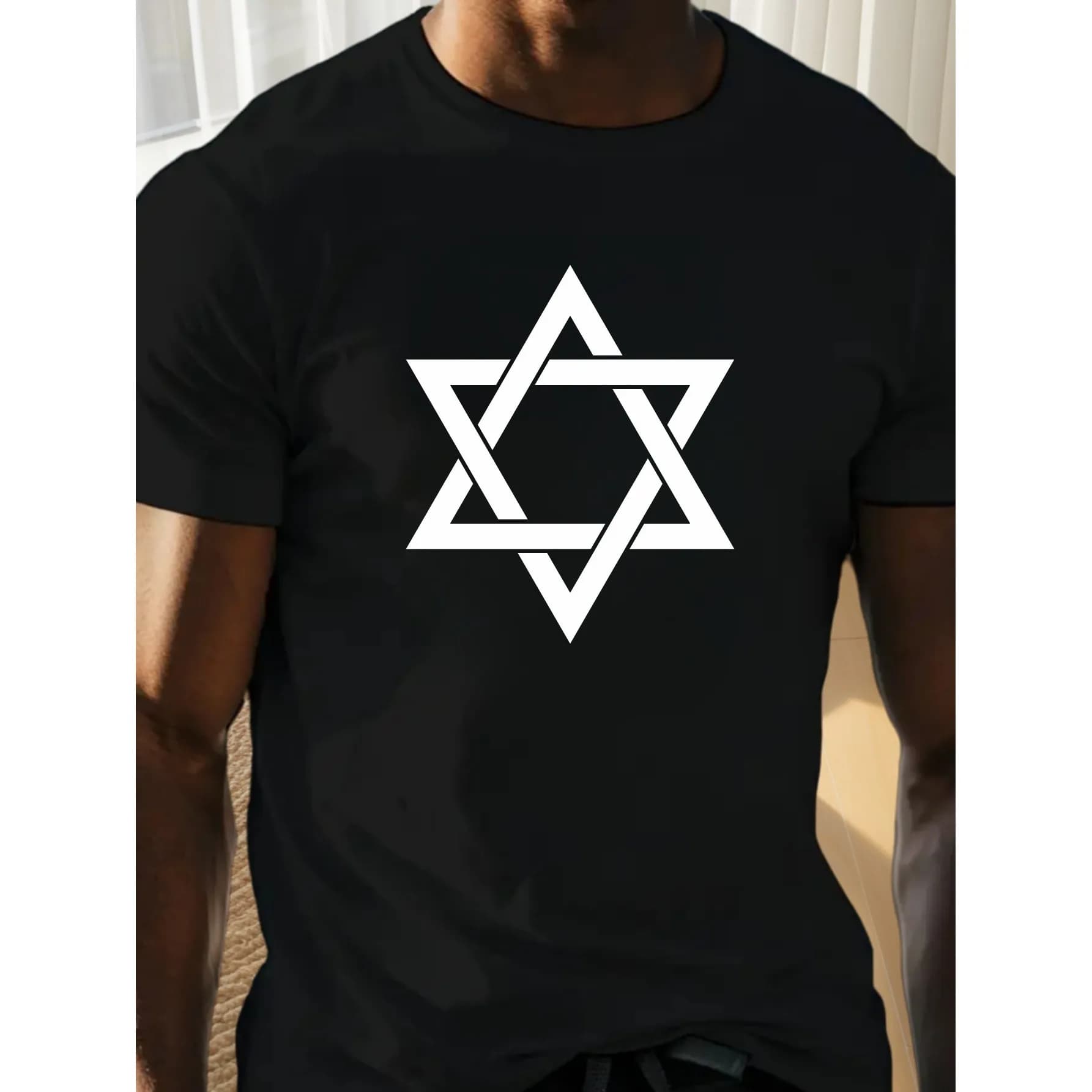 Star of David Graphic T-Shirt Men Cotton Crew Neck Tee Breathable Short Sleeve Casual Summer Top for Big and Tall Adult