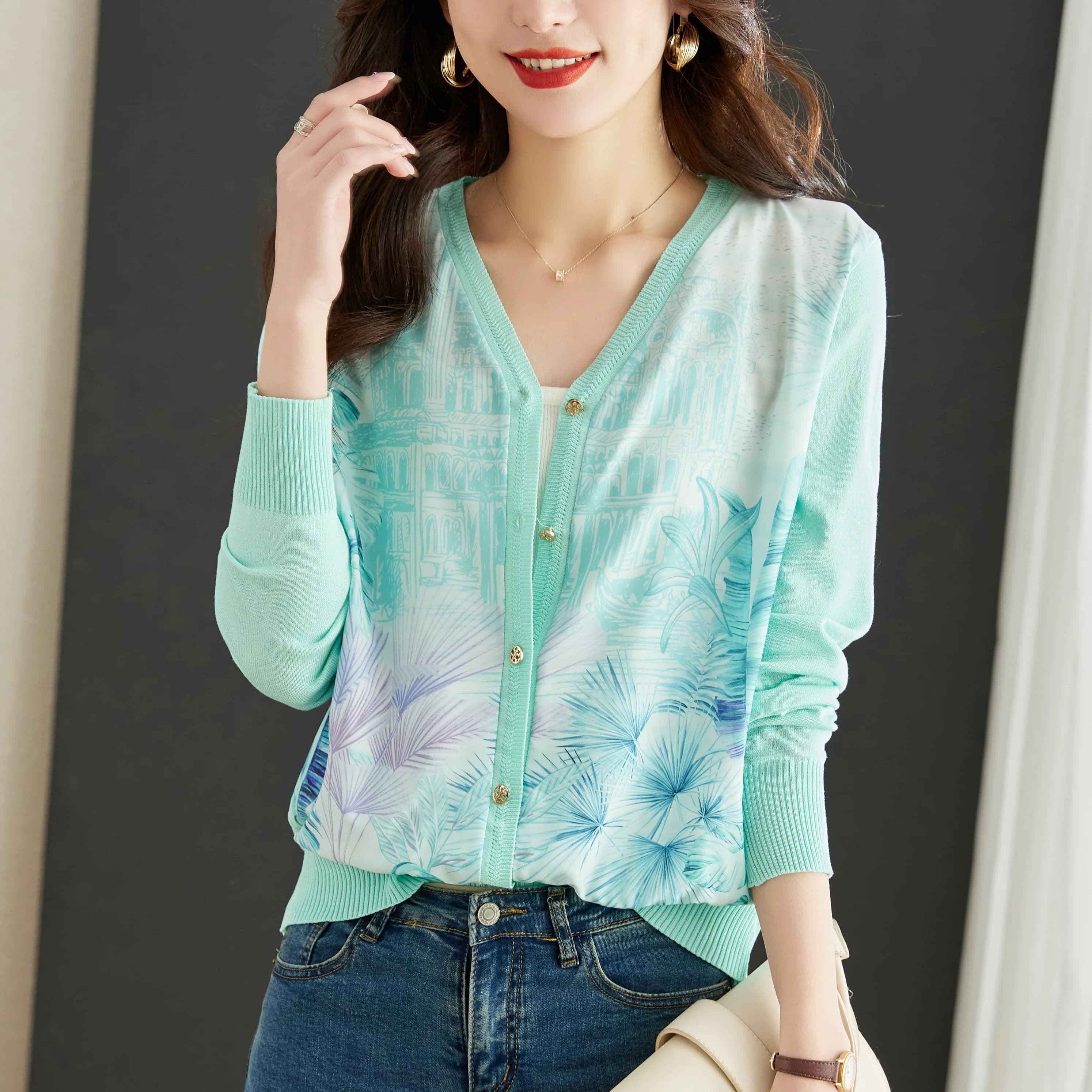Nuove camicie casual con fondo in maglia morbida Maglione cardigan maglione T-shirt Camicie basic top in maglia
