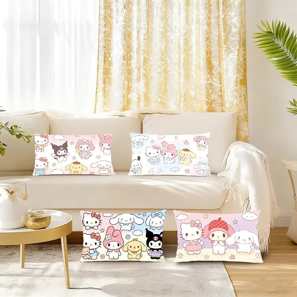 Fodera per cuscino Kawaii H-HelloKitty Kuromi Cinnamoroll, federa rettangolare stampata per comodino, divano, camera da letto, decorazione per la casa