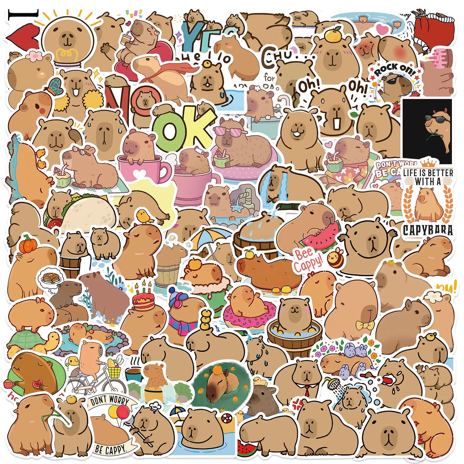 50/100PCS Cute Capybara Animals Cartoon Graffiti Stickers Phone Guitar Laptop Notebook Suitcase Cup Waterproof Sticker Kids Toy