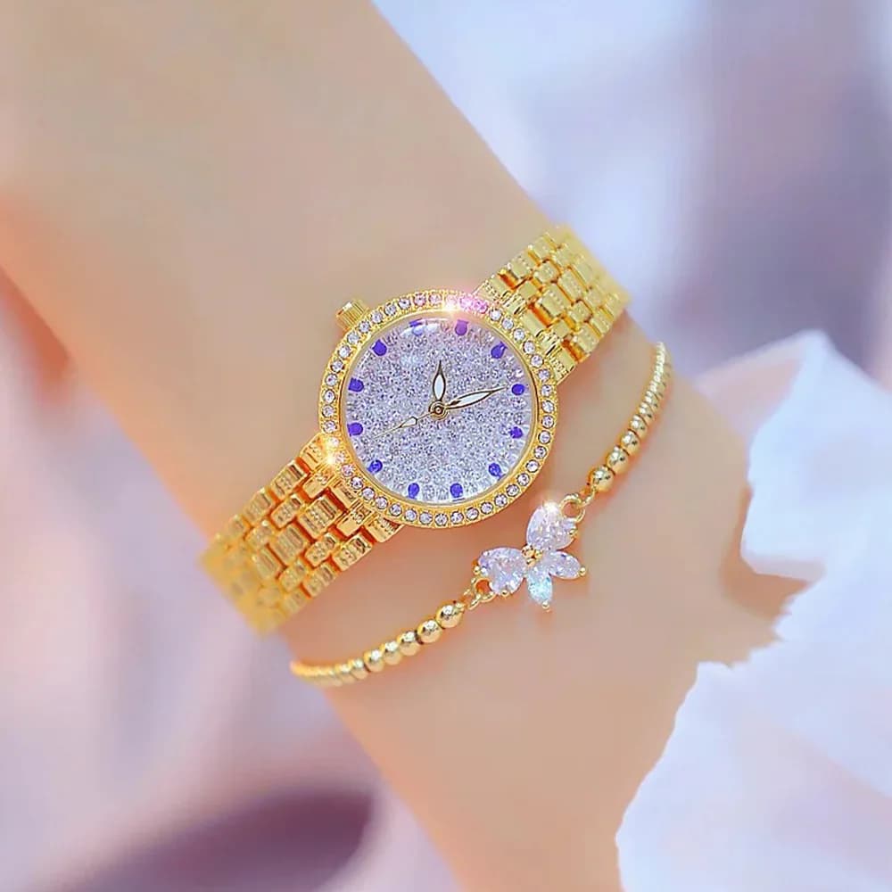 BS Women's Watch with Full Diamond Indexes and Blue Diamonds Ladies Wristwatch Watch For Woman Gift Reloj Para Mujer