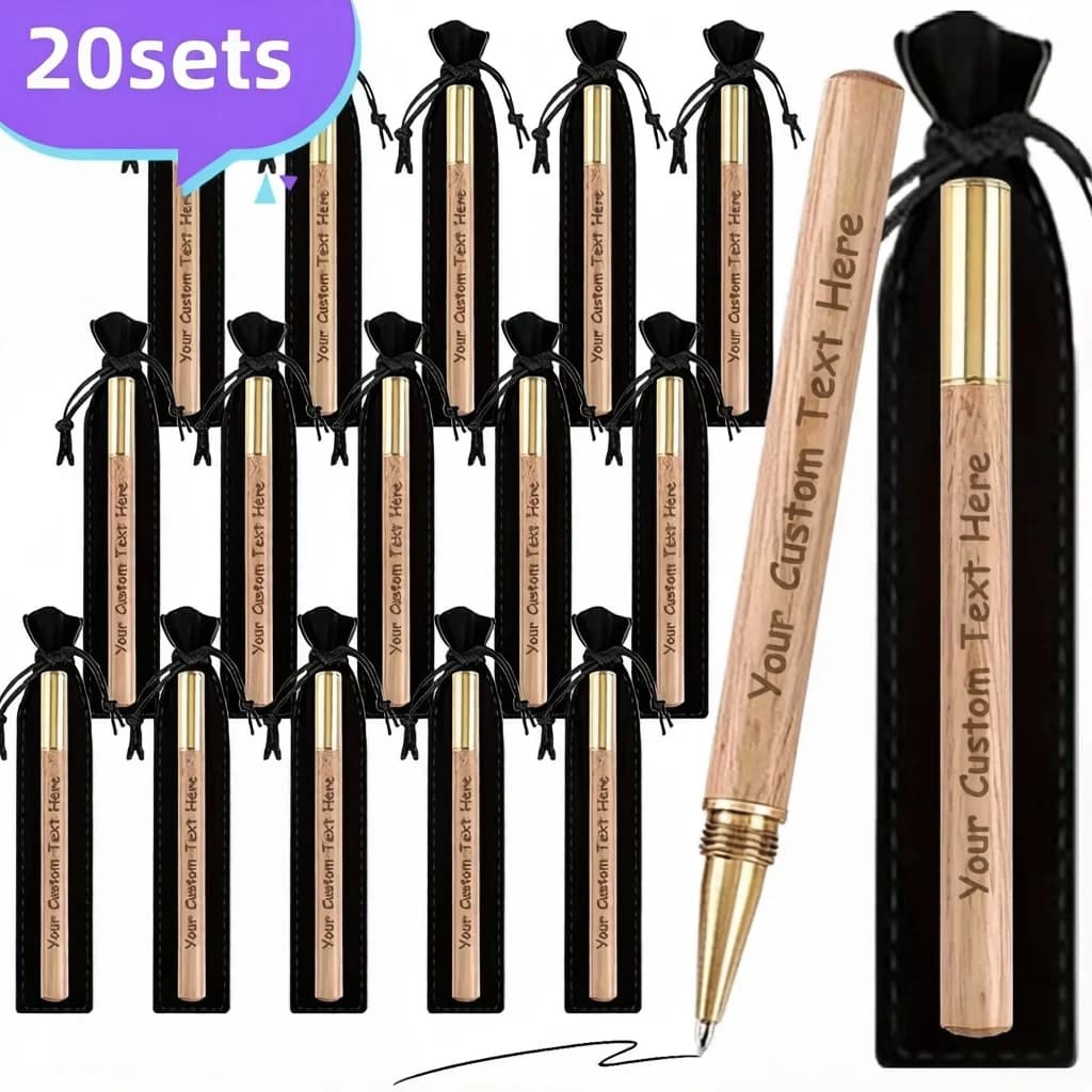 20 set di penne gel personalizzabili con incisione per regali aziendali, bomboniere, penne a sfera in metallo e legno di sandalo e sacchetti regalo