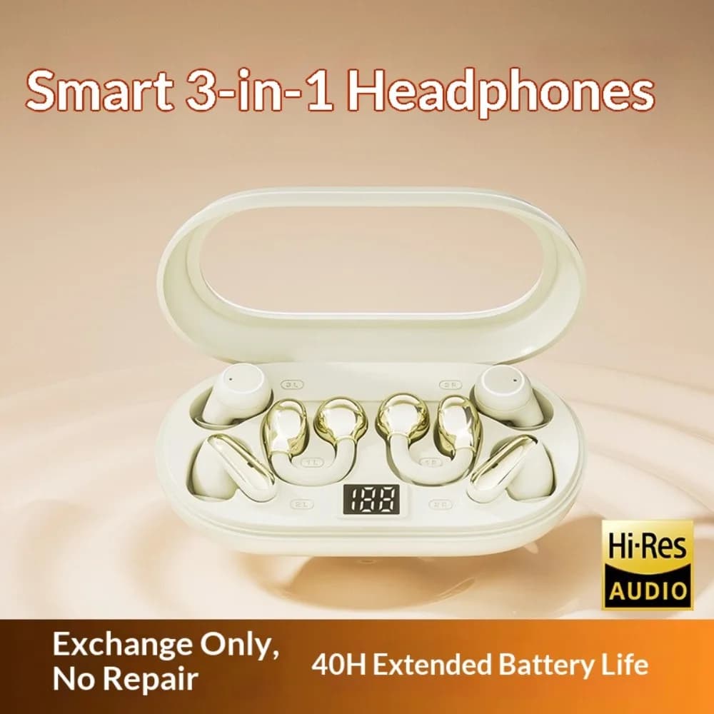 3-in-1 Wireless In-ear Sleep Bluetooth Earphones With Short Stems Heavy Bass Ear-clip Design For Running And Ultra-long Battery