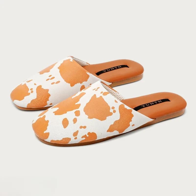 Spring Autumn New Flat Women Home Slippers Milk Pattern Round-toe Non-slip Floor Shoes Slides Soft Sole Comfortable Indoor Shoes
