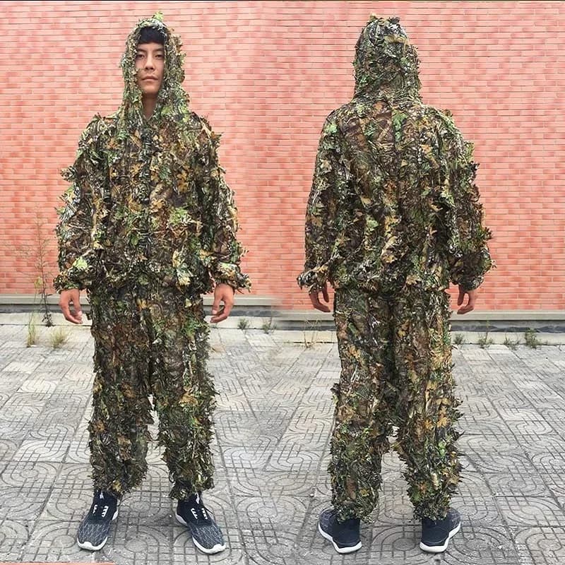 Uomo Donna Bambini Outdoor Ghillie Suit Abbigliamento mimetico Jungle Suit CS Training Leaves Abbigliamento Tuta da caccia Pantaloni Giacca con cappuccio