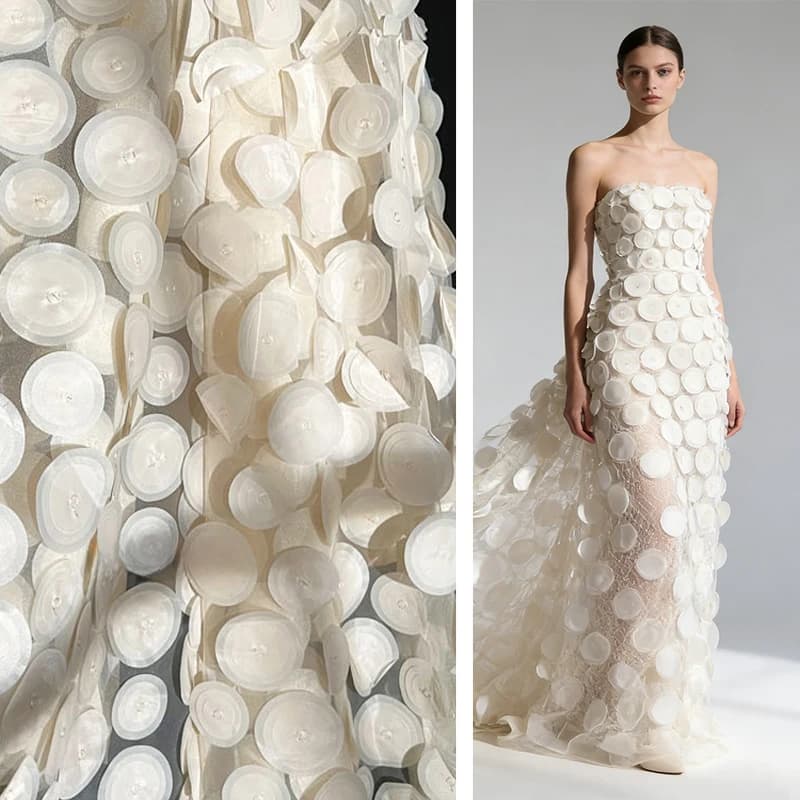 3D Multilayer Circular Cut Perspective Mesh Gauze Fabric DIY Wedding Dresses Material Fashion Show Designer Fabric Decor Cloth