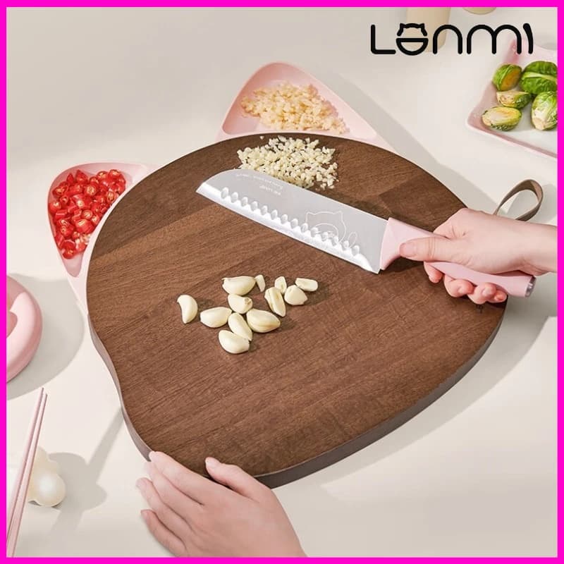 LANMI Tagliere con Orecchie di Gatto in Ebano+PP, 2 Misure, con Griglia Integrata, per Preparazione Alimenti, Verdure e Carne