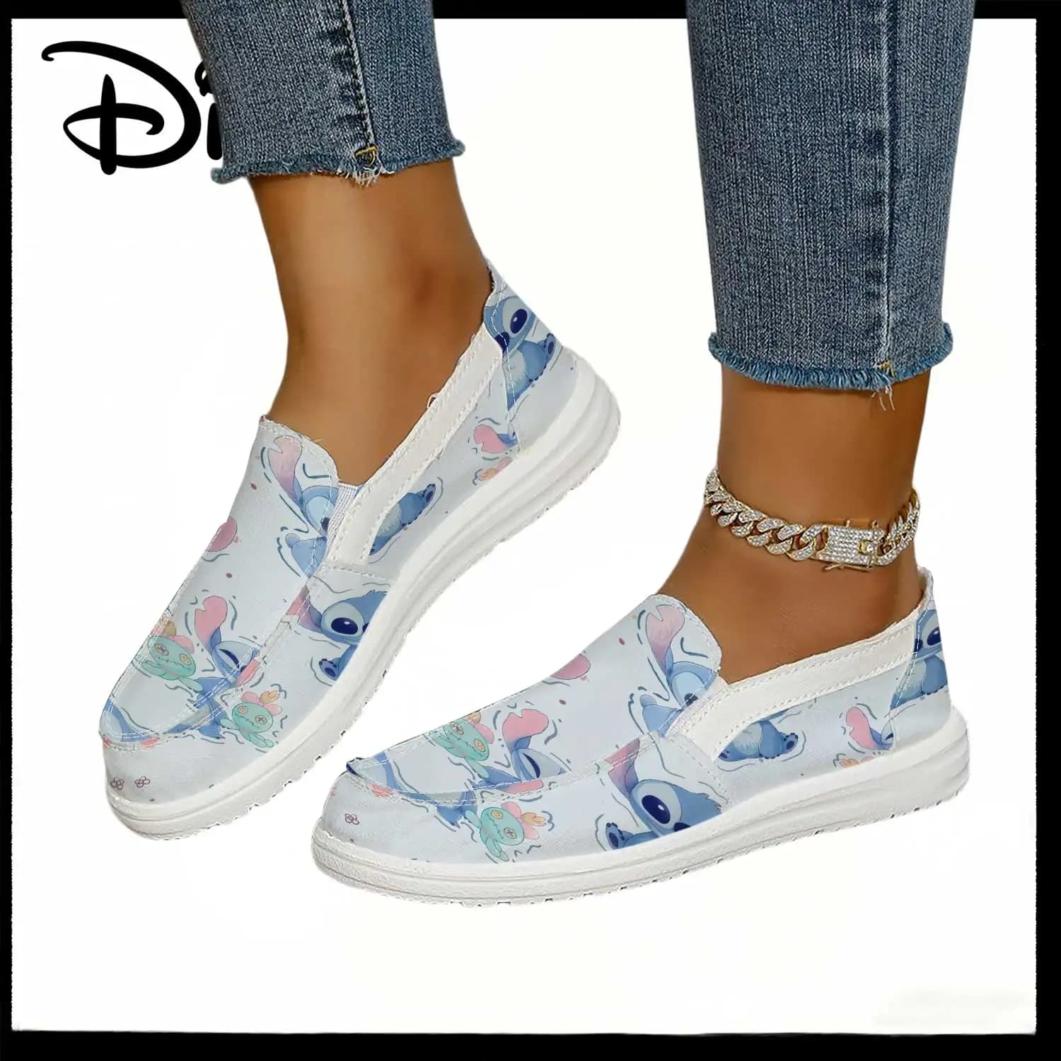 Slip-on shoes with pastel print Disney Stitch with official license for women – Comodi mocassini with cute cartoon characters