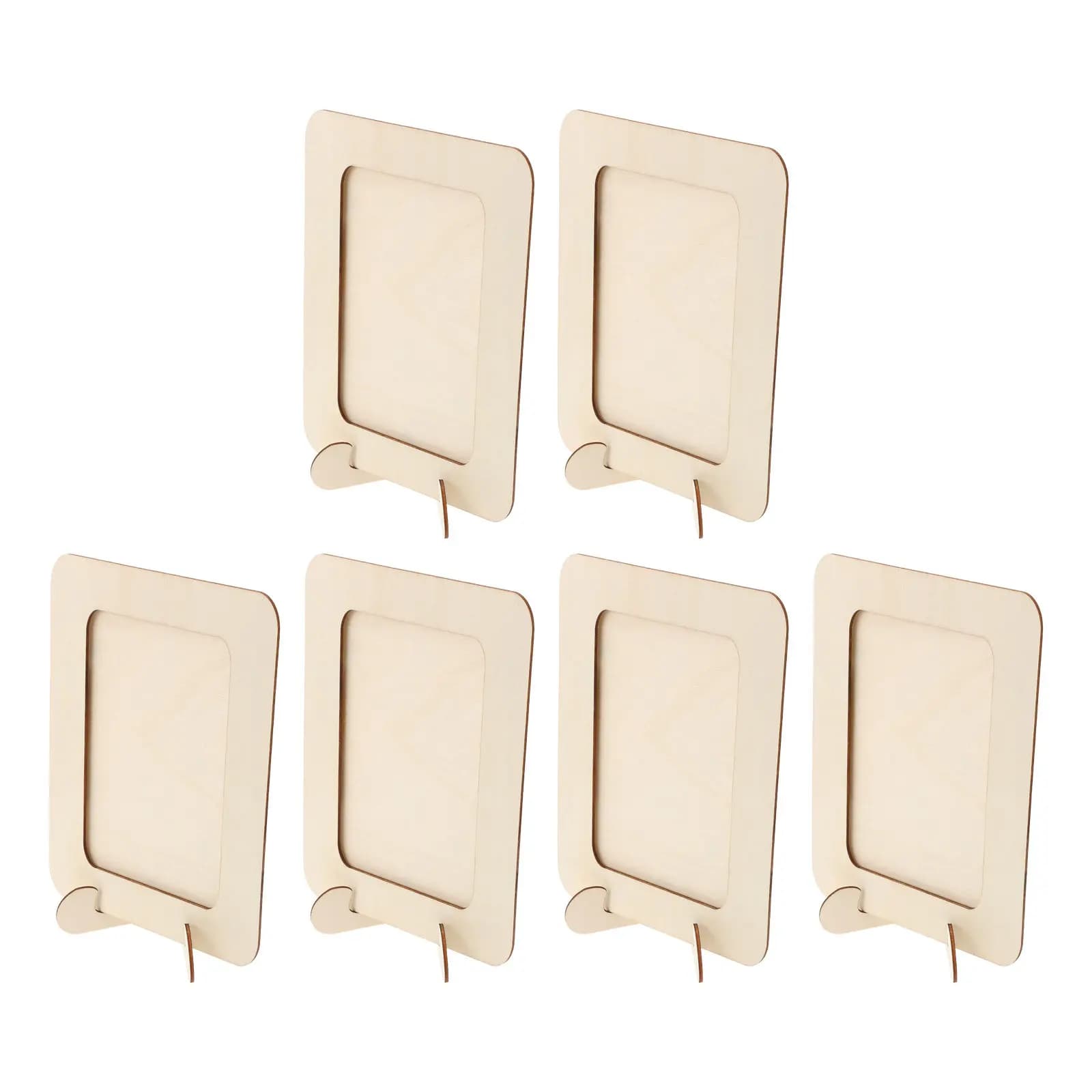 6Pcs Wooden Craft Picture Frames Blank Unfinished Natural Wood Kids Photo Frame for Painting Watercolor Acrylic Crayons Clay Art
