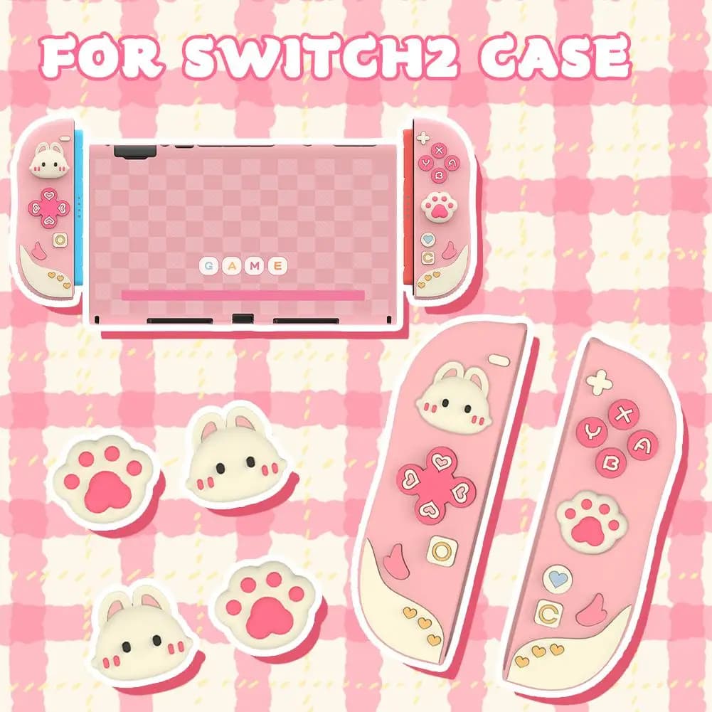 Custodia protettiva Dockable rosa cartone animato per Switch 2 Custodia protettiva compatibile con Switch 2 Set di tappi per pulsanti Kawaii Cat