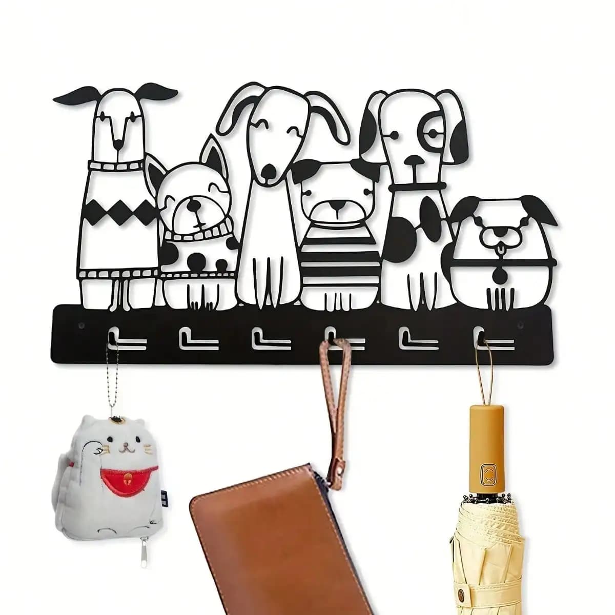 Grazioso portachiavi a forma di cane da appendere alla parete, gancio da parete in metallo con viti, decorazione creativa per la casa, per soggiorno e camera da letto