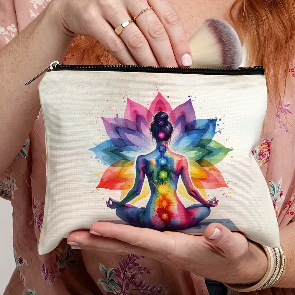 Casual Antico Indiano Yoga Art Lady Borsa per cosmetici Donna Trucco Borse con cerniera Pochette Portafoglio Ragazza Custodia da viaggio Doppia stampa