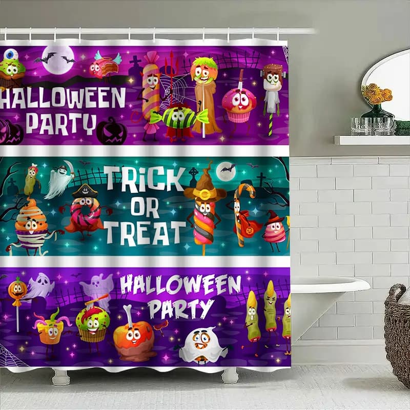 Tuniu Tenda da doccia di Halloween Decorazioni spettrali Fantasmi divertenti Pipistrelli Arancione Viola Arredamento camera da letto per bambini e adolescenti