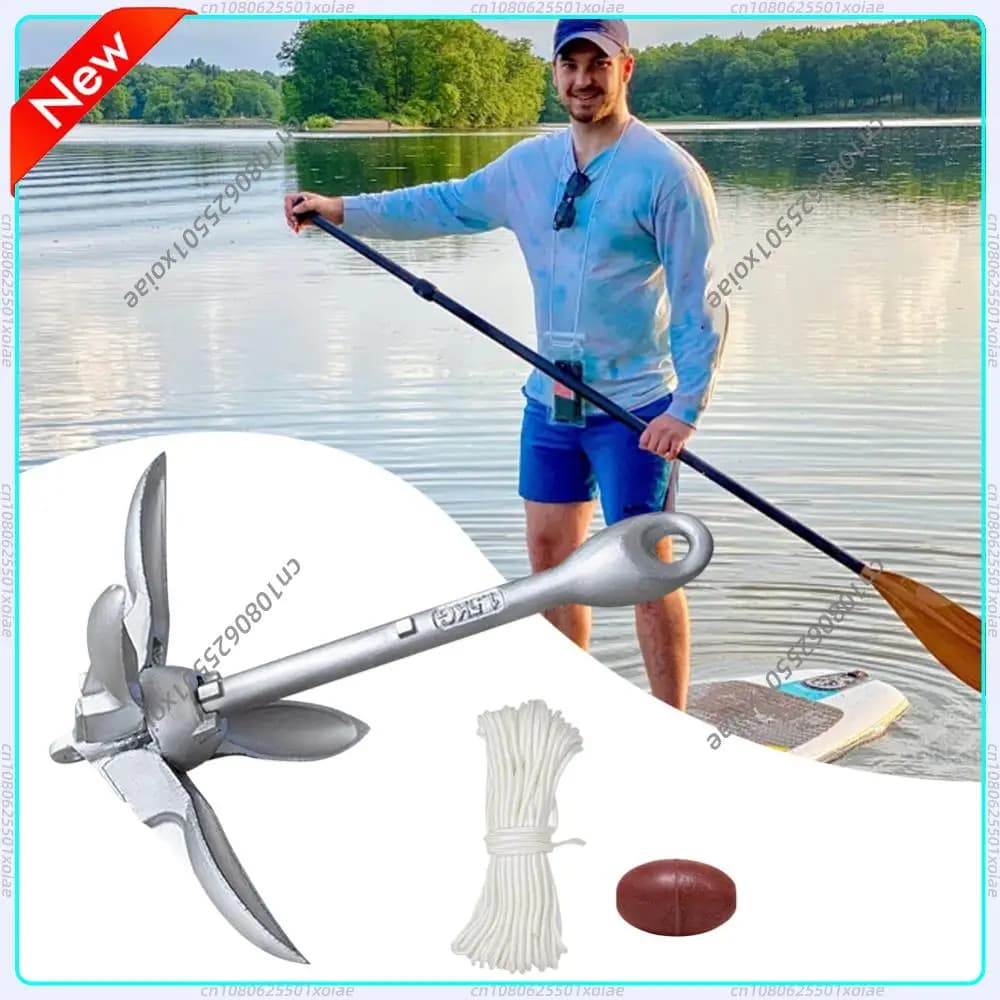 Ancora Pieghevole per Barca da 0,7/1,5 kg con Corda Marina da 65 Piedi e Boa per Kayak, Pesca, Canoe, Moto d'Acqua, SUP Board