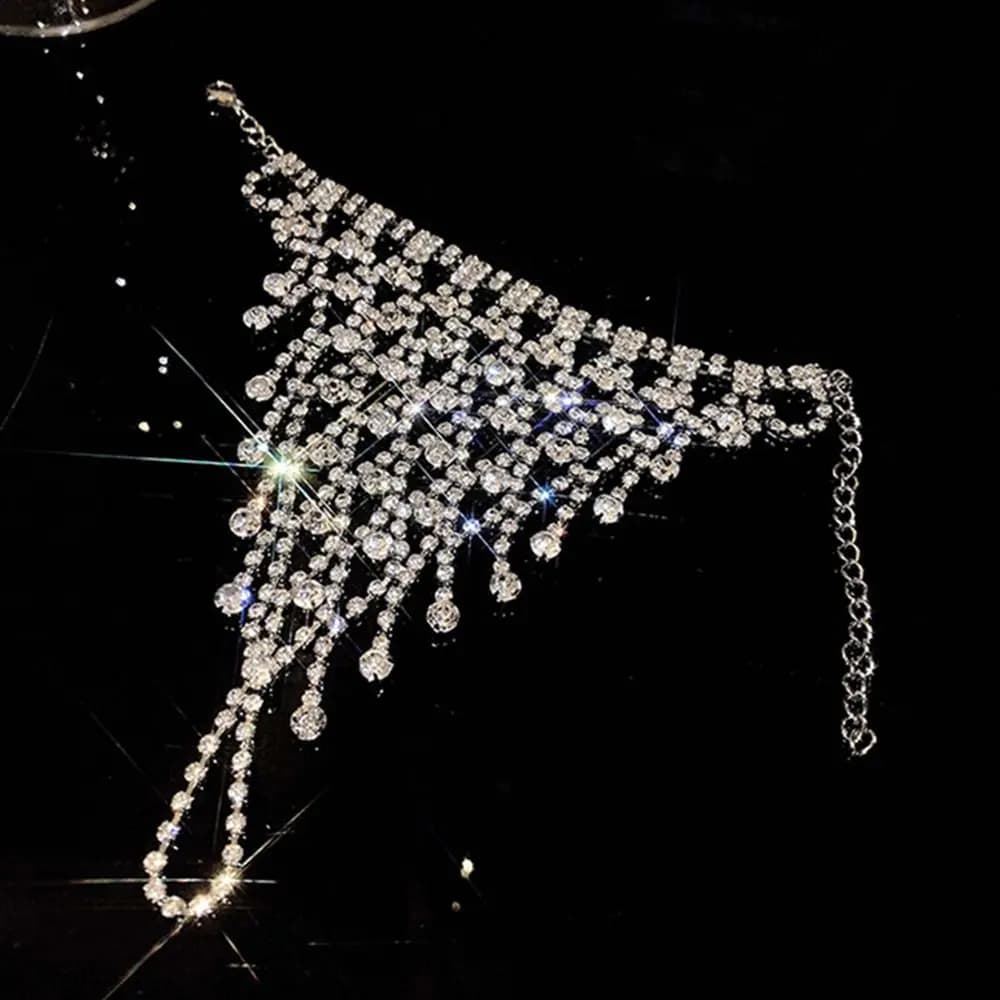 Creative Rhinestone Bracelet Elegant Shiny Rhinestone Finger Bangle Bracelet Trendy Mesh Hand Crystal Bracelet Chain