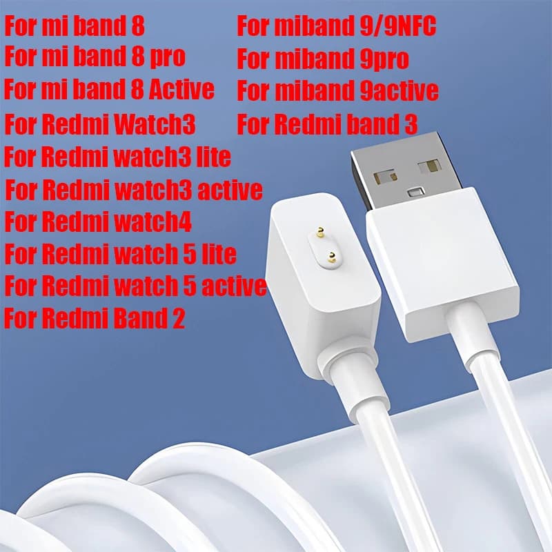 Caricabatteria magnetico per Xiaomi Smart Band 8/9/8pro/9/8 Active Redmi Watch 5/3 Active/Watch 4/Band 2 Cavo di ricarica USB universale