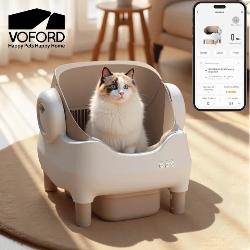 Lettiera automatica per gatti controllata da APP, autopulente, eliminazione degli odori, grande bidone dei rifiuti per case multi-gatti, design aperto