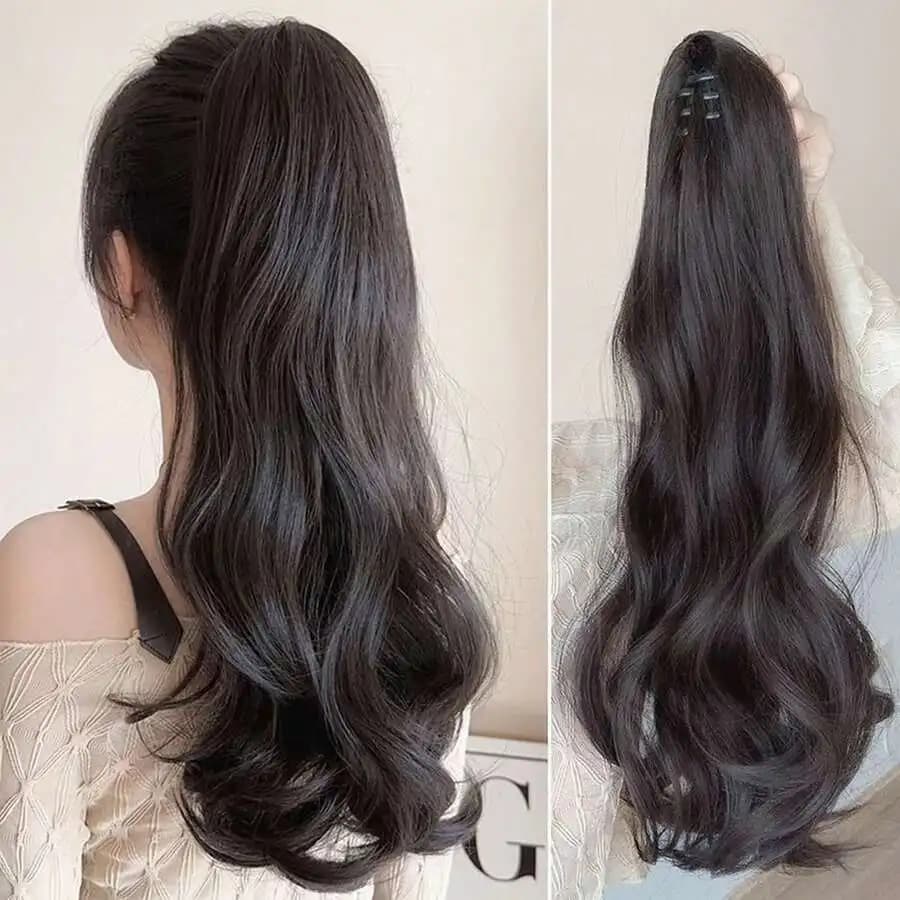 LYSW Curly Ponytail Clip-In Hair Extensions, 3-Claw Long Ponytail Hairpieces Invisible Clip-On Braid Ponytails Fighting Braids Natural-Looking Ponytail HA2784 Hair Accessories Vacay Hair Claw Vacation Claw Clips Beach Hair Clip