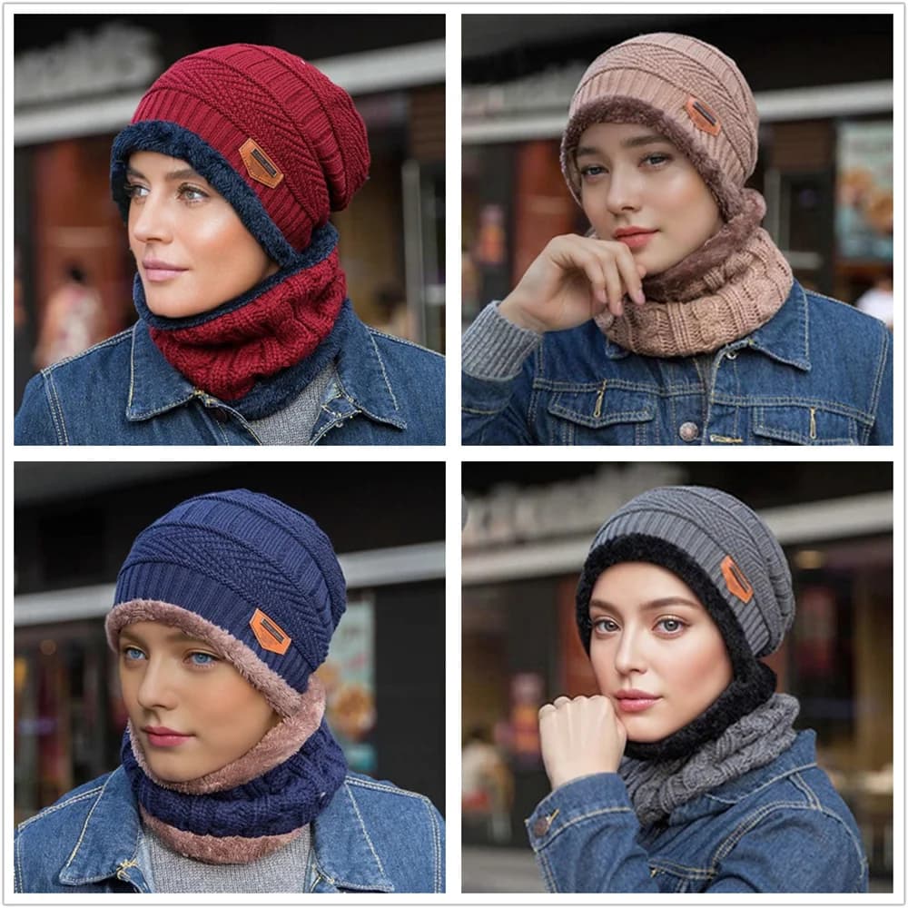 Multicolor Winter Ski Balaclava Mask Thick Plush Lining Windproof Full Face Neck Gaiter Combo Outdoor Cold Weather Beanie Hat