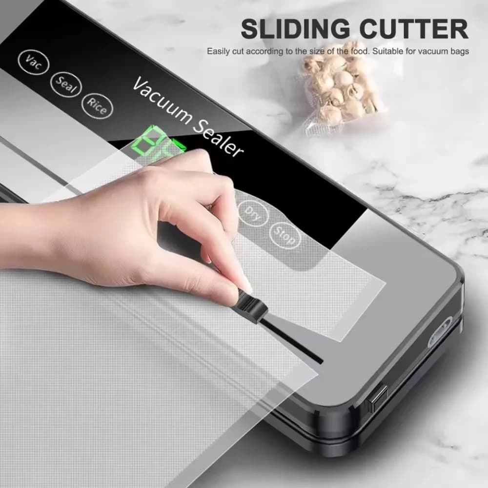 Electric Vacuum Sealing Machine, Food Sealing Machine with Touch Button and Integrated Cutter – Dry/wet Sealing for Kitchen Packaging