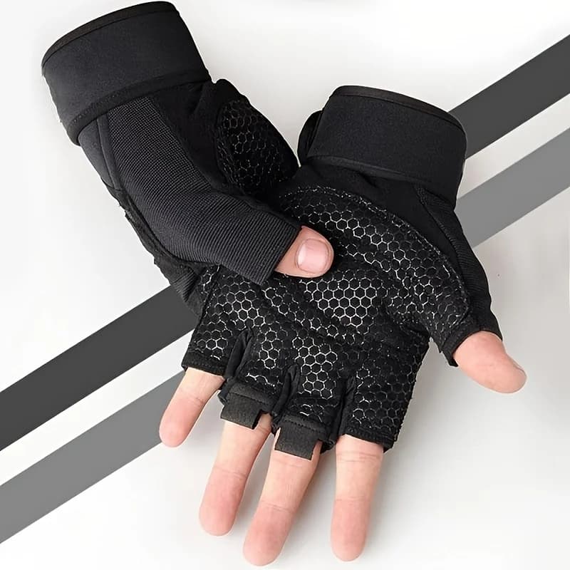 1 Pair Breathable Half Finger Black Polyester Fiber Fitness Gloves Unisex Sports Training Gloves for Gym Workout
