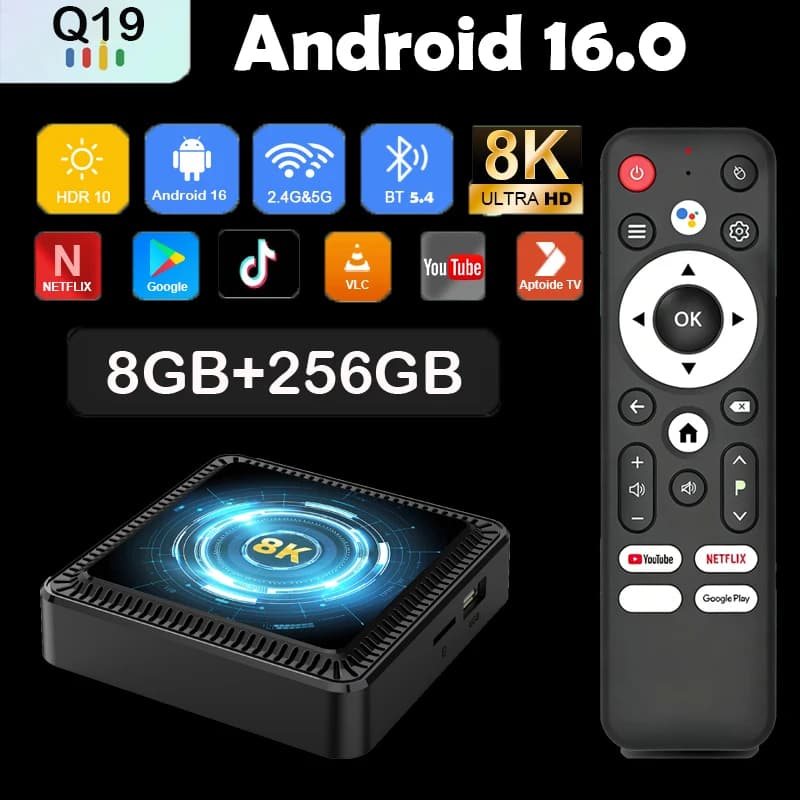 Box TV Android 16 Smart 2026 Q19 Allwinner H618 32/64/128/256GB con Assistente Google, Lettore Multimediale BT6.0, Set-Top Box Ultra Veloce