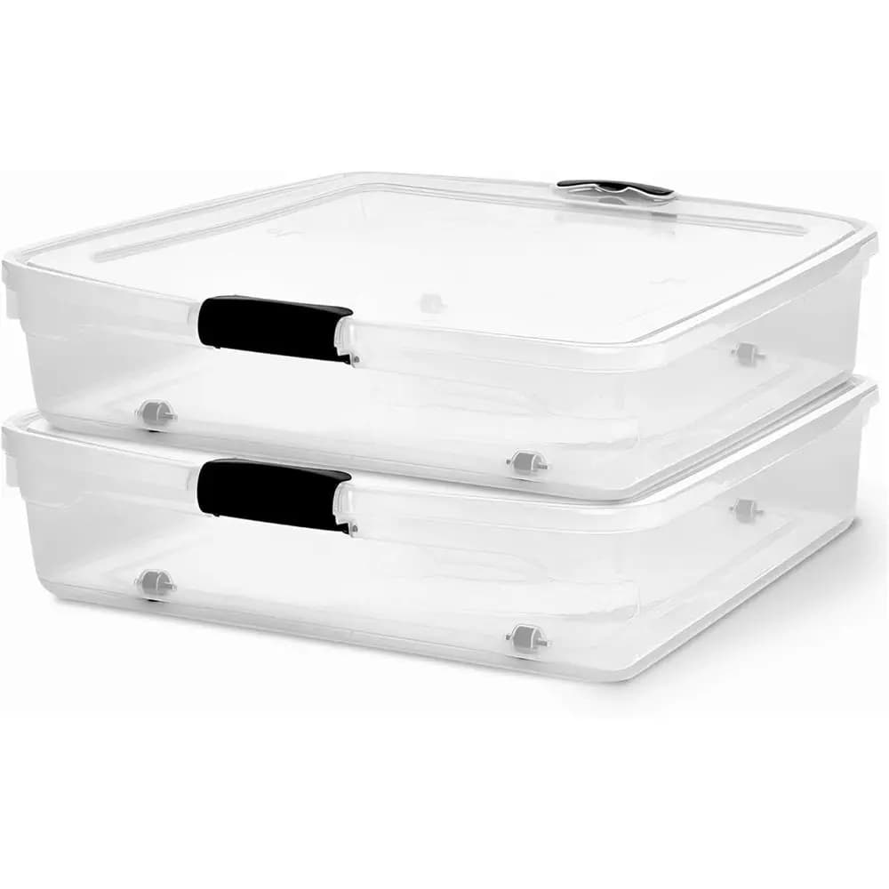 Set di 2 Contenitori Sottolletto, Scatole in Plastica Trasparente con Coperchi, 56 Quarti, Grigio - Organizzatori Impilabili per Scarpe, Borse