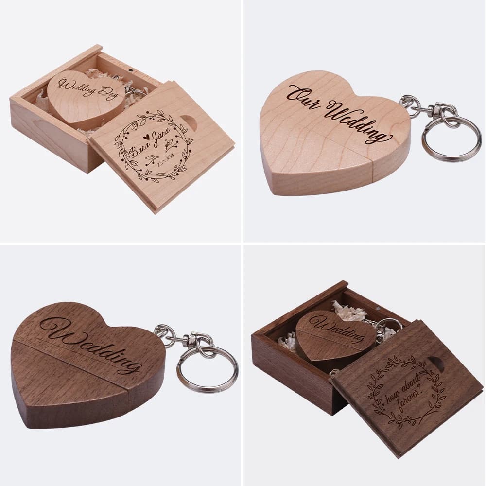 JASTER Logo personalizzato gratuito Chiavetta USB 128 GB Regalo di nozze Memory Stick 64 GB Cuore Pen Drive 32 GB Archiviazione esterna in legno 16 GB