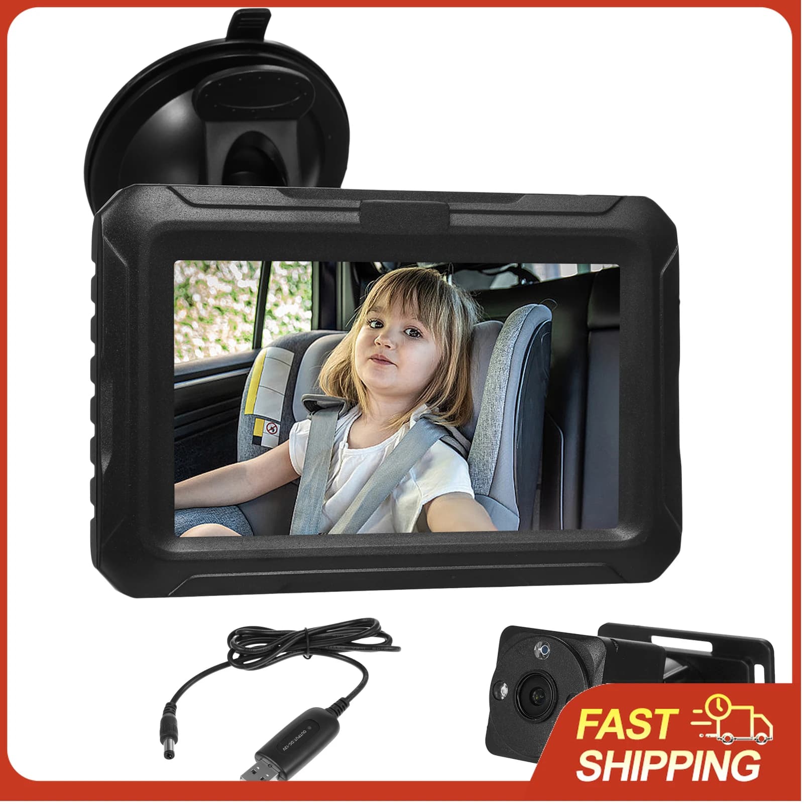 Telecamera per auto per bambini 1080P, monitor per bambini da 4,3 pollici con funzione di visione notturna e 150° ° Ampio angolo di visione, 360° ° Sedile Girevole Rivolto all'Indietro
