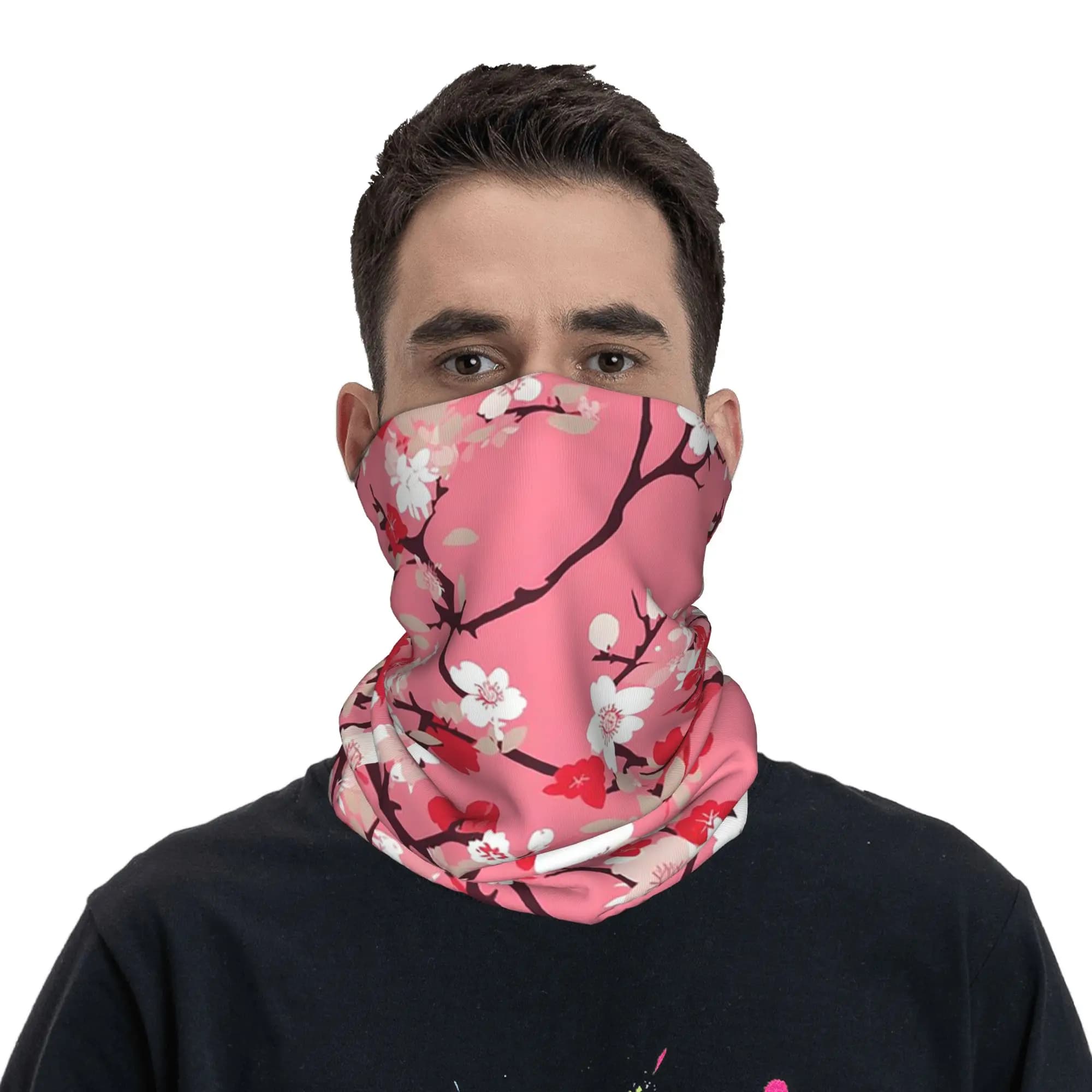 Bandana con stampa floreale di fiori di ciliegio Sakura, copricollo, maschera stampata, sciarpa, maschera per il viso, escursionismo, pesca, unisex, antivento per adulti
