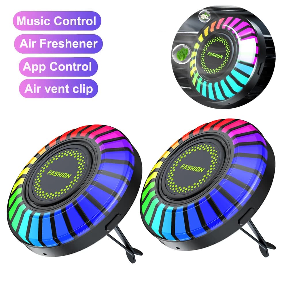 Intelligent music rhythm light for car RGB LED Music Car vent light 256 colors Environmental lamp for deodorant for environments with audio app control