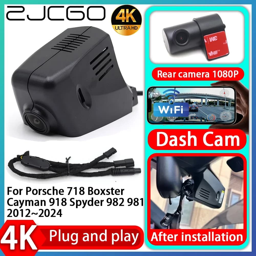 ZJCGO UHD 4K 2160P Dash Cam DVR Plug and Play Video Recorder UHD for Porsche 718 Boxster Cayman 918 Spyder 982 981 2012~2024