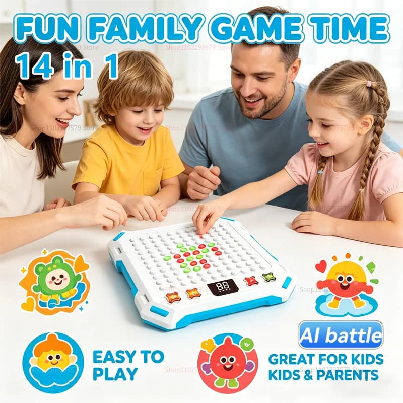 Gioco da Tavolo Multifunzionale 14 in 1, Scacchi Elettronici, Backgammon, Go, Tris, Whack-a-Mole, Gioco Educativo per Bambini