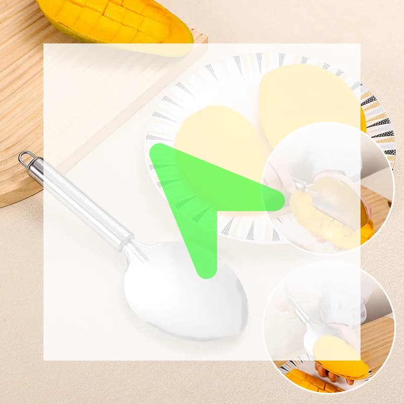 New Stainless Steel Mango Slicer Peeler Mango Splitter Fruit Watermelon Cutter Knife Spoon Mango Coring Diced Kitchen Gadget