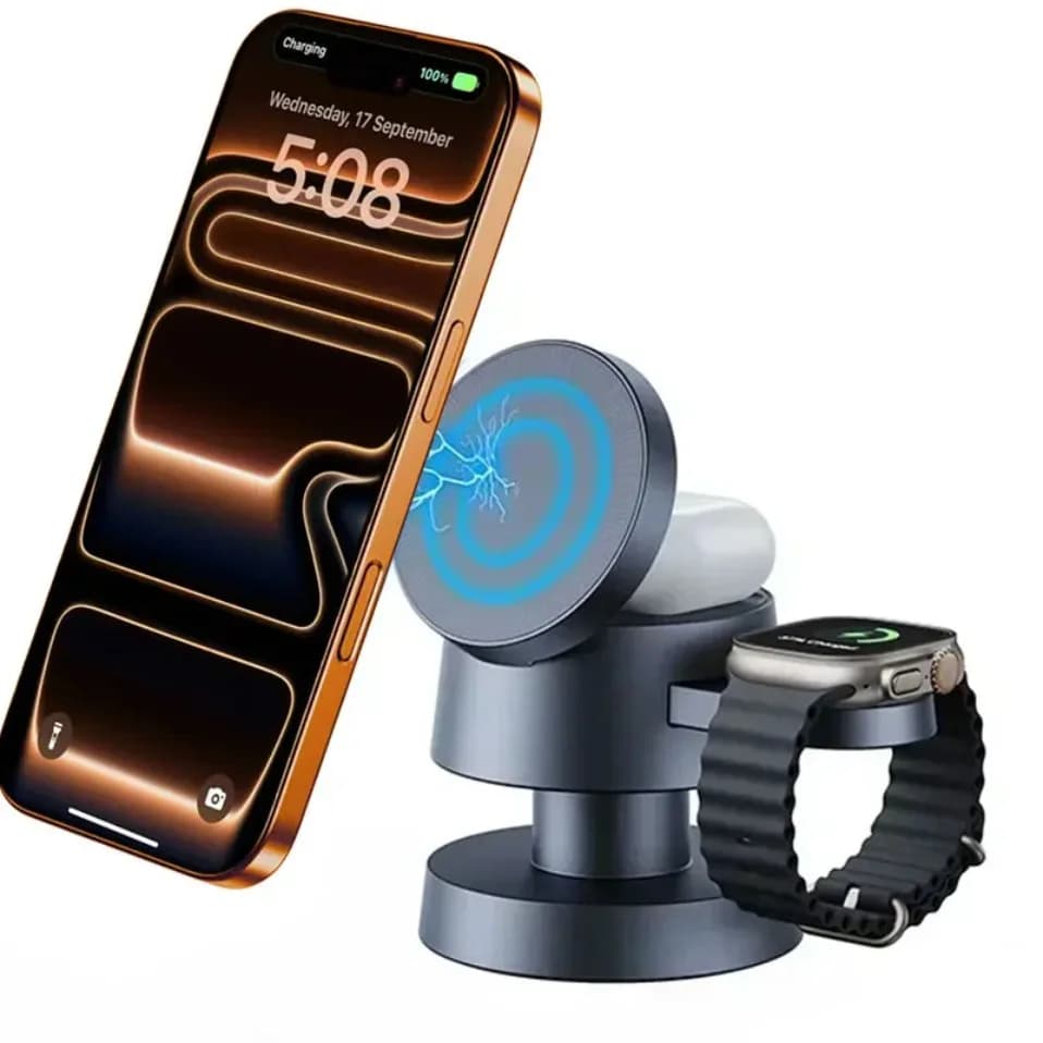 3 In 1 Magnetic Wireless Charging Dock Built-in Night Light Fast Charging Station Stand For Cell Phone Watch Earbuds Desktop